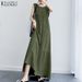 ZANZEA 2024 Stylish Women's Tiered Sundress Solid Summer Dress Casual Sleeveless Maxi Vestidos Female O Neck Robe Oversized_ecoleips.com