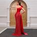 Enchanted Garden Evening Gown – One-Shoulder Sequin & Floral Appliqué Ball Groom With High Waist & Sweep Train For Debutante Balls, Gala Dinners_ecoleips.com