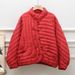 Women's Lightweight Down Jacket With Ethnic Knot Buttons, Loose Fit Short Coat, 90% White Duck Down, Autumn Winter Fashion_ecoleips.com