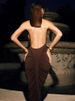 Mozision Turtleneck Backless Ruched Sexy Maxi Dress Women Brown Off-shoulder Backless Bodycon Club Party Long Dresses Female_ecoleips.com