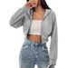 Women’s Zip-Up Hooded Sweatshirt – Long Sleeve Cropped Pullover (Greyish, XS-XL)_ecoleips.com