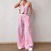 Women's Clothing Ready Stock Summer Elegant Striped Sleeveless V Neck Vest + Waist Contrast Color Trousers Two Piece Set_ecoleips.com