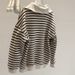 American-style Striped Half-zip Polo Collar Sweatshirt Women, Thin Korean-style Loose Fit, Fleece-lined Thickened,_ecoleips.com