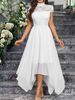 Women's Clothing Sleeveless High Collar Lace Chiffon Bridesmaid Dress Midi Skirt_ecoleips.com