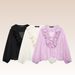 Women's Layered Detail V-Neck Blouse - Sweet & Stylish Polyester Top With 3D Embellishments_ecoleips.com