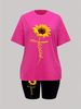 Summer Women's Casual Fashion Sunflower Cross Print Loose T-shirt Shorts Two-piece Set Set Summer Sportswear Suitable For Daily Wear-186_ecoleips.com