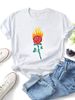 Women Crew Neck Short Sleeve T-Shirt, Burning Flame Rose Floral Graphic Loose Fit Casual Summer Basic Tee Tops_ecoleips.com