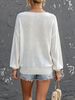 Women Soft Skin-Friendly Breathable Hollow Knit Top U Neck Lantern Long Sleeve Oversized Loose Rib Cuff Knit Sweater_ecoleips.com