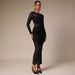 Women's Slim Fit Bodycon Dress Round Neck Mesh Patchwork Long Pleated Hem Fashion_ecoleips.com