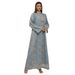 Muslim Dress Women "Elegant Jalabiya Dress With Tassel & Leaf Embroidery – Modest Muslim Long Robe With Mesh Detailing (Blue/White, M-XL)"_ecoleips.com
