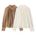 Women's Oversized Long Sleeve Blouse Bohemian Floral Print Draped Neckline Button Details Shirt Top_ecoleips.com
