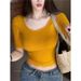 Korean Style Women's Off-Shoulder T-Shirt Purple Short-Sleeved Slim Fit U-Neck Top Pure Sexy Design Casual Streetwear_ecoleips.com