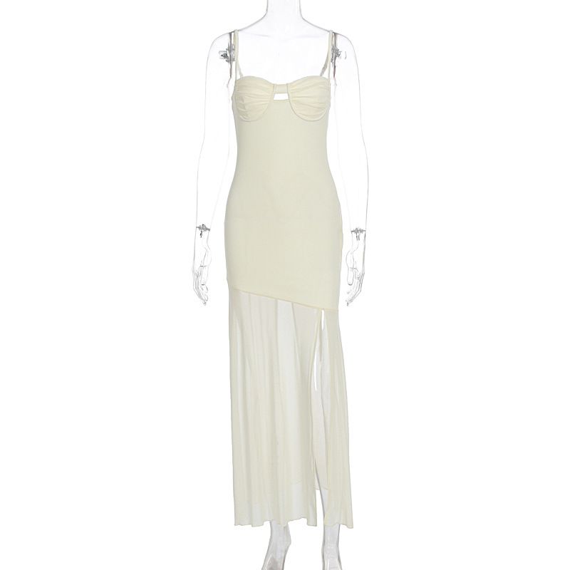 New Arrival Summer Women Fashion Dress Sexy V Neck Backless Bodycon Split Slit Spaghetti Strap Casual Evening Party Dress_ecoleips.com