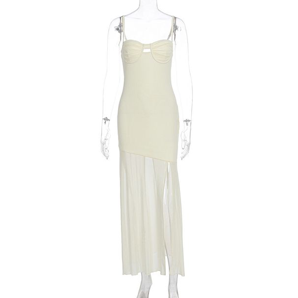 New Arrival Summer Women Fashion Dress Sexy V Neck Backless Bodycon Split Slit Spaghetti Strap Casual Evening Party Dress_ecoleips.com