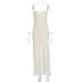Women's Clothing Summer Women's V Neck Backless Slim Fit Dress Style Fashionable Sexy Slit Suspender Dress For Formal & Casual_ecoleips.com