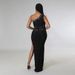 Women's Clothing fashionable and sexy oblique shoulder waist high slit leaking backpack hip hot diamond party dress_ecoleips.com