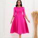 Women's Clothing Elegant Round-Neck Flutter Sleeve A-Line Party Dress | Stretch Fit Formal Midi Dress In Rich Colors_ecoleips.com