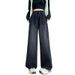 Black Women's Jeans, New Spring Style, Plus Size, High-waisted, Loose Straight-leg Pants, Slimming, Elastic Waist,_ecoleips.com