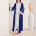Elegant Muslim Abaya Dress With Lace Trim – Modest Long Sleeve Maxi Dress For Women (Blue) | Flowy Polyester Chiffon Prayer Dress_ecoleips.com