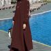 Women's Solid Color Long Suit Casual Fashionable round Neck Puff Sleeve Loose Fit Clothing with Gold Buckle Pocket_ecoleips.com