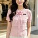 Yuanbiao 2026 Summer New Bow Tie Short Sleeve Knit Shirt For Women, Slim Fit, Elegant And Trendy Top_ecoleips.com