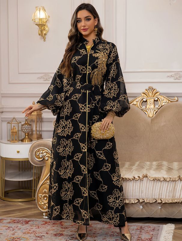 Elegant Muslim Jalabiya Dress For Women – Long Sleeve Pullover With Delicate Mesh Embroidery, Modest Islamic Fashion_ecoleips.com