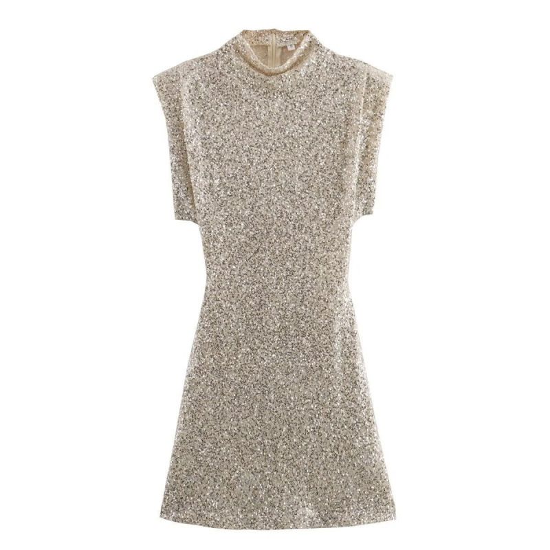 Spring Banquet Festival Women's Slim Sexy Sequin Dress European American Temperament Sleeveless Mini Length Prom Evening Wear_ecoleips.com