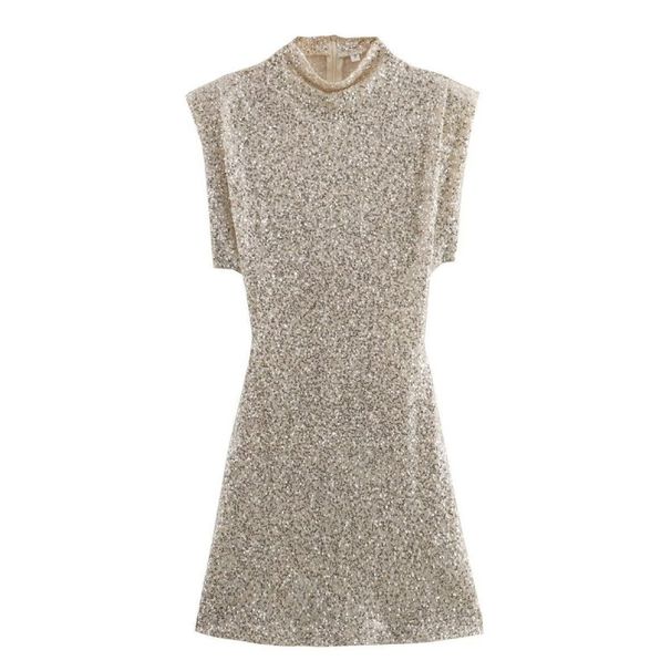 Spring Banquet Festival Women's Slim Sexy Sequin Dress European American Temperament Sleeveless Mini Length Prom Evening Wear_ecoleips.com