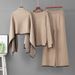 Women's European American Style Knitted Fashion Set with Jacquard Shawl V Neck Sweater And Casual Wide Leg Pants Three Piece Casual Wear_ecoleips.com