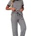 Women's Spring Summer Two Piece Set Striped Round Neck Short Sleeve Top And Drawstring Loose Straight Leg Pants_ecoleips.com