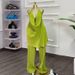 Summer Collection 2 Piece Set Turtleneck Backless Halter Neck Top Pleated Wide Leg Pants Women's Clothing European American Style_ecoleips.com
