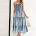 Women's Clothing Summer Ladies Elegant Hem Spliced Side Slit Tube Top Cake Denim Long Skirt_ecoleips.com