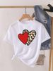 European And American Cross-border Foreign Trade Women's Clothing, Simple Heart-printed Round-neck Short-sleeve T-shirt_ecoleips.com
