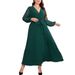 Elegant Mesh Panel Maxi Dress For Women V-Neck Long Sleeve Plus Size Dress (0XL-4XL) | Breathable Polyester A-Line Dress For Work & Evening_ecoleips.com