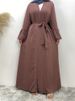 New High Quality Nida Muslim Kimono Abaya Eid Women's Dress Dubai Clothing Solid Color Islamic Long Robe Middle East Fashion 2XL_ecoleips.com
