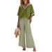Spring Autumn V Neck Striped Women's Suit Set European American Style Casual Two Piece Wide Leg Pants_ecoleips.com
