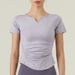Women's Clothing V Neck Pleated Slim Yoga Short Sleeved Fitness Clothing Women's Tops Spring And Summer New Sports T Shirt_ecoleips.com
