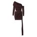 2025 Autumn New French Style Women's Clothing Asymmetrical Shoulder Long Sleeve Top Slim Fit Ruched Ribbon Bodycon Short_ecoleips.com