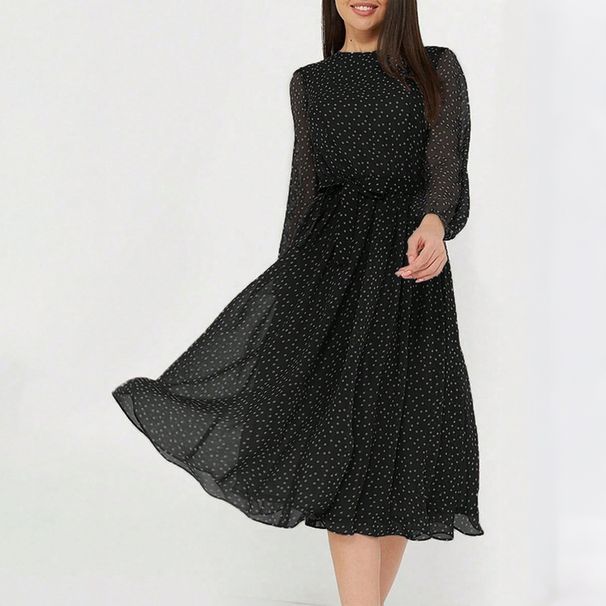 DiYun Cross-Border European And American Casual Vacation Polka Dot Long Sleeve Dress Women's Clothing 2026 Summer_ecoleips.com