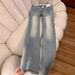 Aria Basics Vintage Washed Light-Colored Flared Jeans For Women, New Spring And Autumn Style, Lace Patchwork, Low Waist, Loose Fit,_ecoleips.com