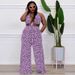 Plus Size Summer Outfits For Women Sleeveless Backless Print Jumpsuit Romper, Floral Grid Sexy Casual Playsuit_ecoleips.com