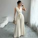 Women's Clothing Matronly Style Pleated Jumpsuit With Bow Tie Waist Fitted Suit Collar Fashion_ecoleips.com