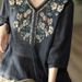Artistic Retro Heavy Industry Embroidery Summer Cotton And Linen Ethnic Style Top Women's Lace Stitching V-Neck Elegant_ecoleips.com