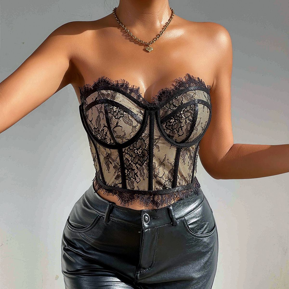 Aria Basics Aria Basics European And American Cross-Border Trade Street Style Sexy Underwire Fishbone Slim Waist Lace Tube Top Vest 1211_ecoleips.com