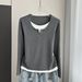 Women's Clothing Plus Size Women's Faux Two Piece Long Sleeved Style Slimming And Flattering Top With Oversized Shoulders For Spring And Autumn_ecoleips.com