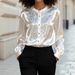 Elegant Satin Blouse With Sequin & Contrast Panel Detailing - Round Neck Drop Shoulder Long Sleeve Shirt For Women, Office & Casual Wear_ecoleips.com