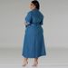 Women's Clothing Denim Lapel Long Sleeved Tie Down Mid Length Dress_ecoleips.com