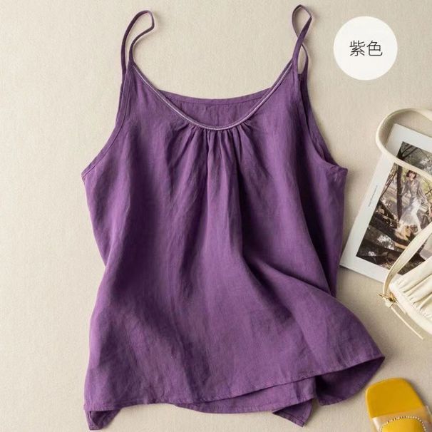 New Summer Camisole Vest For Women, Cotton And Linen Solid Color Base Layer, Outerwear, Artistic Retro Thin Loose Top_ecoleips.com