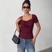 Women's Slim Fit Short Sleeve T-Shirt Lace Collar Fashion Spring/Summer Pullover Top_ecoleips.com
