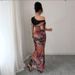 2025 Foreign Trade Off-Shoulder Printed Mesh Dress For Women, Summer Cheongsam, Sexy Slim-Fit Bodycon Long Dress, Light_ecoleips.com
